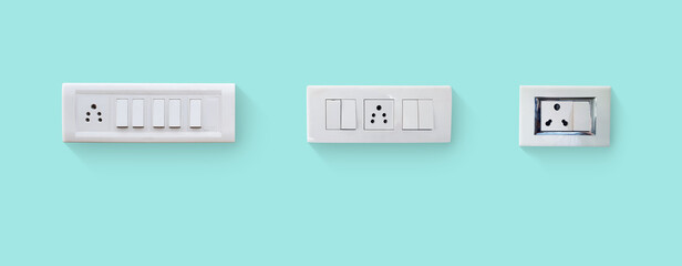 different size white electricity switch and socket board isolated