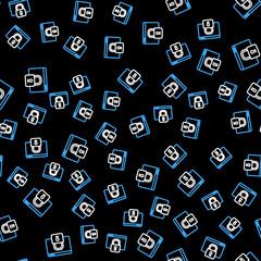 Line Secure your site with HTTPS, SSL icon isolated seamless pattern on black background. Internet communication protocol. Vector