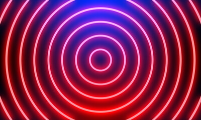 Abstract red neon light circles background.