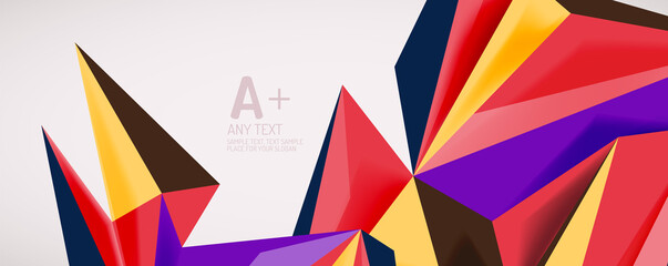 Vector triangle geometric backgrounds. Low poly 3d shape on light backdrop. Vector illustration for covers, banners, flyers and posters and other designs