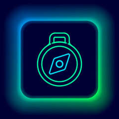 Glowing neon line Compass icon isolated on black background. Windrose navigation symbol. Wind rose sign. Colorful outline concept. Vector