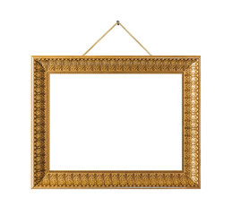 Old wooden picture frame hanging on a rope