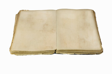 Old damaged book with empty pages for copy space and add text isolated on white background