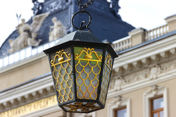 Picturesque street lights in St. Petersburg. Elements of street decor in the architecture of the city.