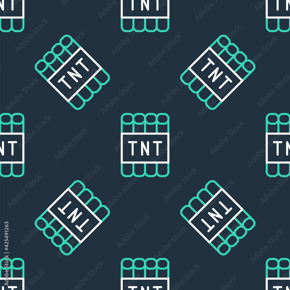 Aufkleber line detonate dynamite bomb stick and timer clock icon isolated seamless pattern on black background