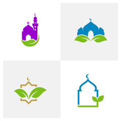 Set of Mosque Leaf logo design vector illustration, Creative Islamic logo design concept template, symbols icons