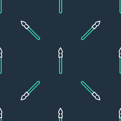 Line Medieval spear icon isolated seamless pattern on black background. Medieval weapon. Vector