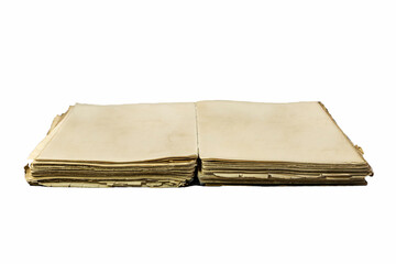 Old damaged book with empty pages for copy space and add text isolated on white background