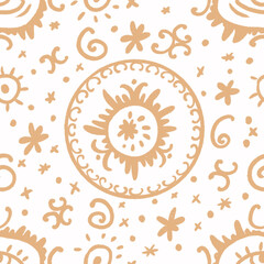Seamless pattern with freehand fantasy ornament. Texture for wrapping paper, fabric, cards, wallpaper and packaging.