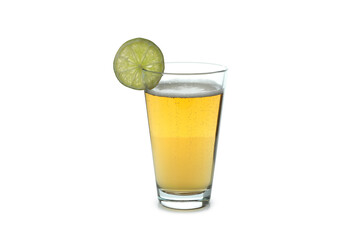 Glass of ginger beer isolated on white