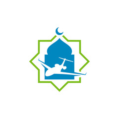 Mosque with Plane logo design vector illustration, Creative Islamic logo design concept template, symbols icons