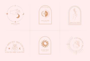 Collection of mystical linear logos, symbols, icons design template. Editable vector illustration.