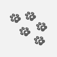 Vector illustration. Cat paw prints logo. Black on white background. Animal paw print with claws.