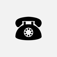 Black vintage old telephone isolated on white. Vector vintage illustration