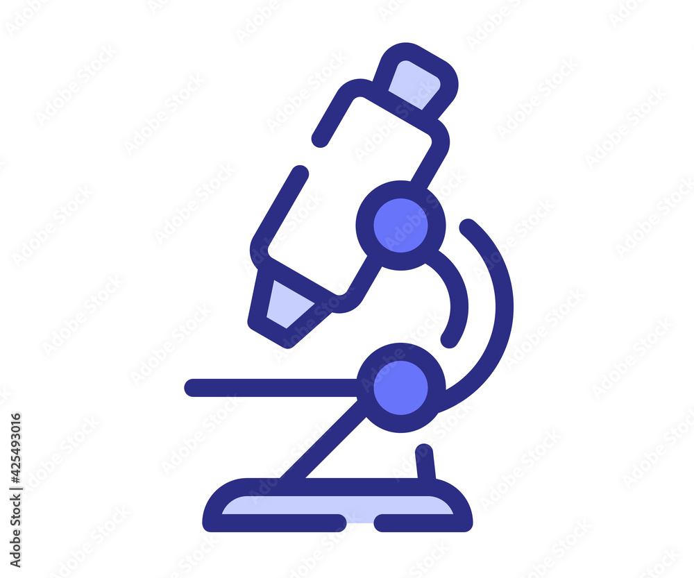 Poster research microscope experiment single isolated icon with dash or dashed purple line style