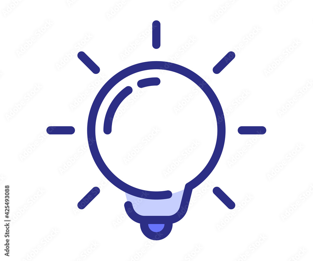 Poster creativity idea light bulb single isolated icon with dash or dashed purple line style