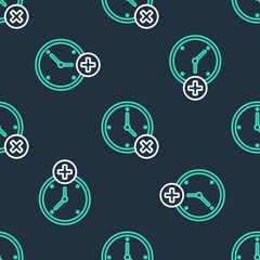 Line Clock delete icon isolated seamless pattern on black background. Time symbol. Vector