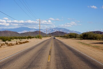 Road towards Catalina Mountains near Tucson in Arizona USA