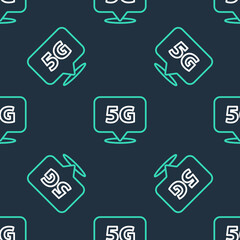 Line Location 5G new wireless internet wifi connection icon isolated seamless pattern on black background. Global network high speed connection data rate technology. Vector