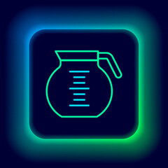 Glowing neon line Coffee pot icon isolated on black background. Colorful outline concept. Vector