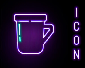 Glowing neon line Coffee cup icon isolated on black background. Tea cup. Hot drink coffee. Colorful outline concept. Vector