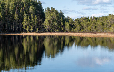 Calm lake reflection in a beautiful morning. 