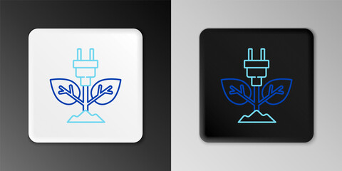 Line Electric saving plug in leaf icon isolated on grey background. Save energy electricity. Environmental protection. Bio energy. Colorful outline concept. Vector