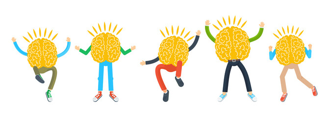 Neuromarketing metaphor. Funny people with a brain instead of a head.