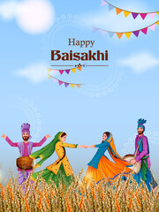 vector illustration of celebration of Punjabi festival Vaisakhi background - 425495874