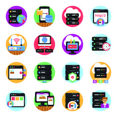 Web and Cloud Hosting Flat Icons
