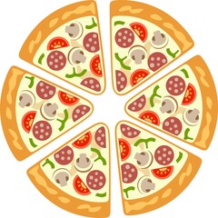 Watercolor-style vector hand drawn pizza. food, dinner, italian,