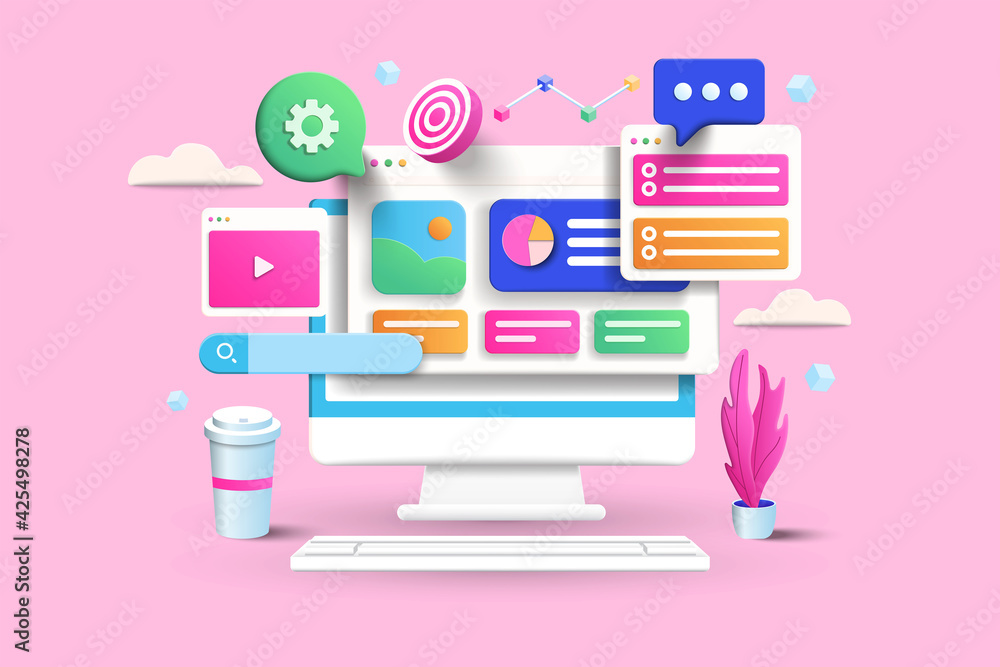 Canvas Prints seo optimization, web analytics and seo marketing social media concept. 3d vector illustration