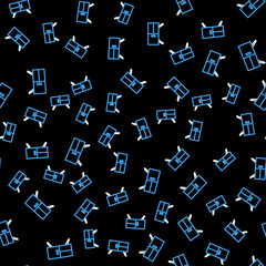 Line Chest of drawers icon isolated seamless pattern on black background. Vector