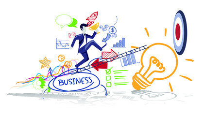 Fototapeta premium Businessman running to target.Plan Business Trading market analyze. flat design creativity Modern design Idea and Concept Vector illustration.