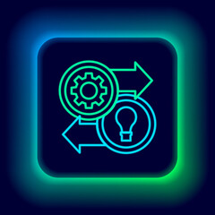 Glowing neon line Human resources icon isolated on black background. Concept of human resources management, professional staff research, head hunter job. Colorful outline concept. Vector