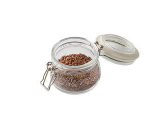 Flax seeds in the glass bowl.