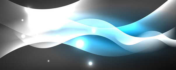 Shiny glowing neon wave, light lines abstract background. Magic energy and motion concept. Vector wallpaper template