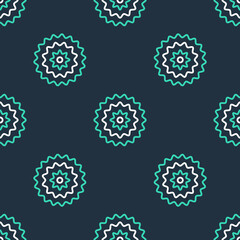 Line Bicycle cassette mountain bike icon isolated seamless pattern on black background. Rear Bicycle Sprocket. Chainring crankset with chain. Vector