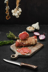 Smoked beef ham on cutting board
