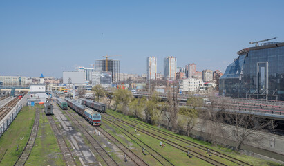 Naklejka na ściany i meble View of the Railway Square and the railway tracks on April 05; 2016 in Rostov-on-Don