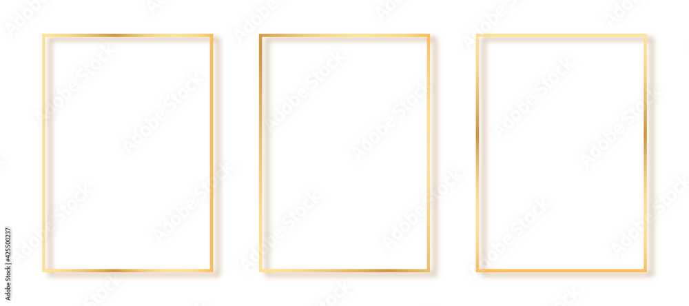 Poster set of three square frames. abstract gold frame isolated on white background. vector