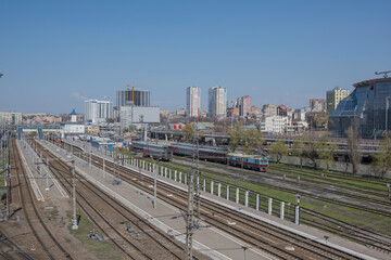 Obraz premium View of the Railway Square and the railway tracks on April 05; 2016 in Rostov-on-Don