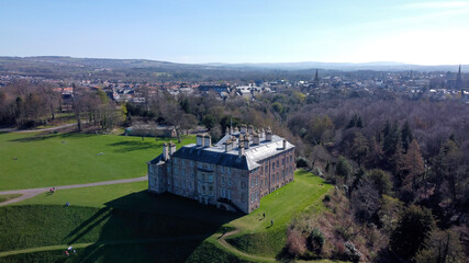 Dalkeith House Palace and town aerial view, Dalkeith Country park, Scotland