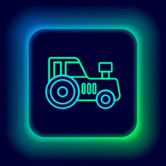 Glowing neon line Tractor icon isolated on black background. Colorful outline concept. Vector