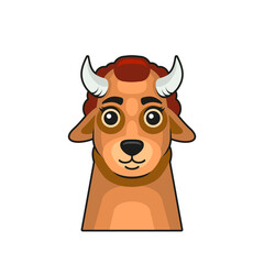 Cute Bull Face Cartoon Style on White Background. Vector