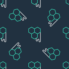 Line Honeycomb icon isolated seamless pattern on black background. Honey cells symbol. Sweet natural food. Vector