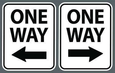 One way road sign with black wording and arrow on white background. Vector illustration