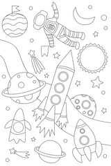 Cosmos coloring page .Big coloring poster for kids.
