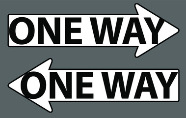 One way road sign with black wording on white arrow on gray background. Vector illustration