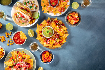 Mexican food overhead flat lay shot with a place for text